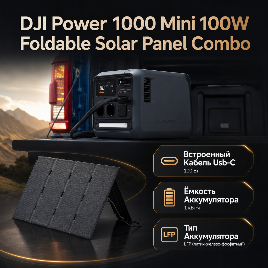 Инфографика: DJI Power 1000 Mini 100W Foldable Solar Panel Combo