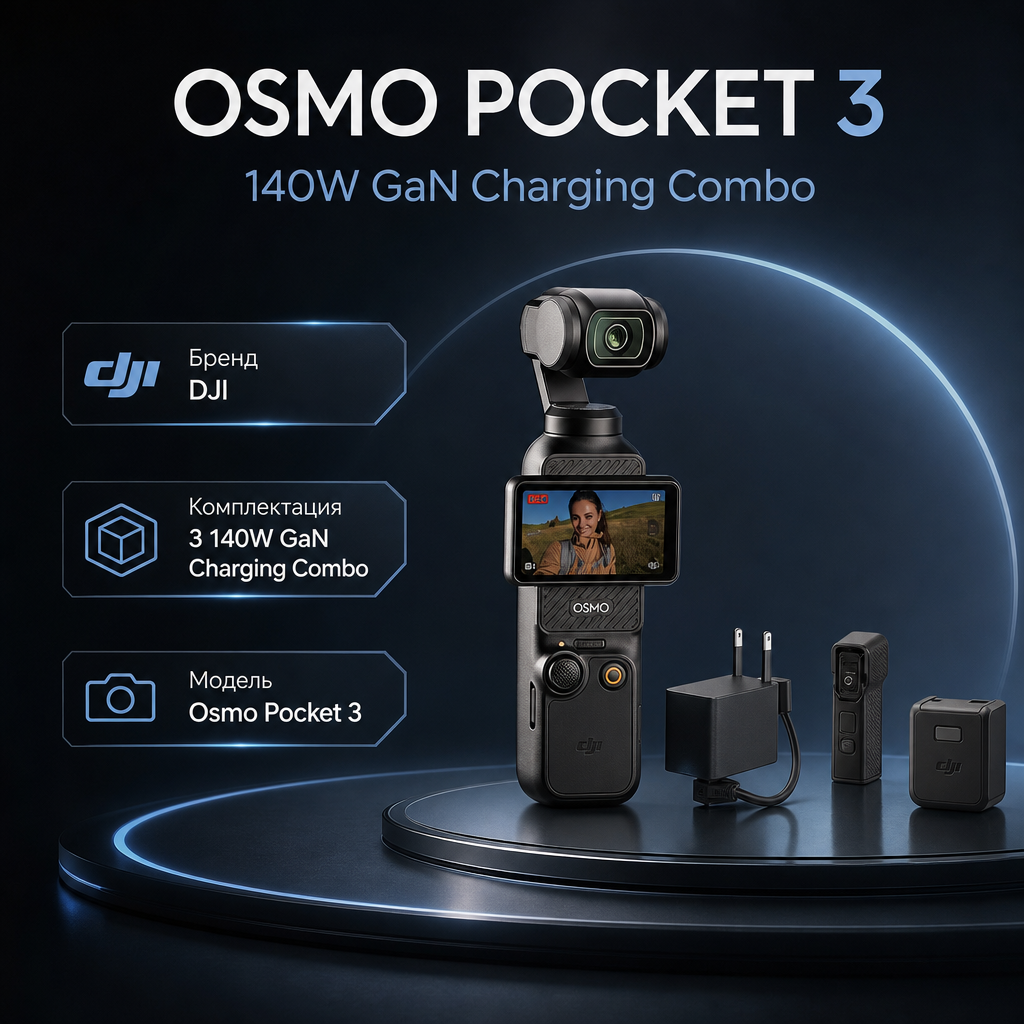 Инфографика: Osmo Pocket 3 140W GaN Charging Combo