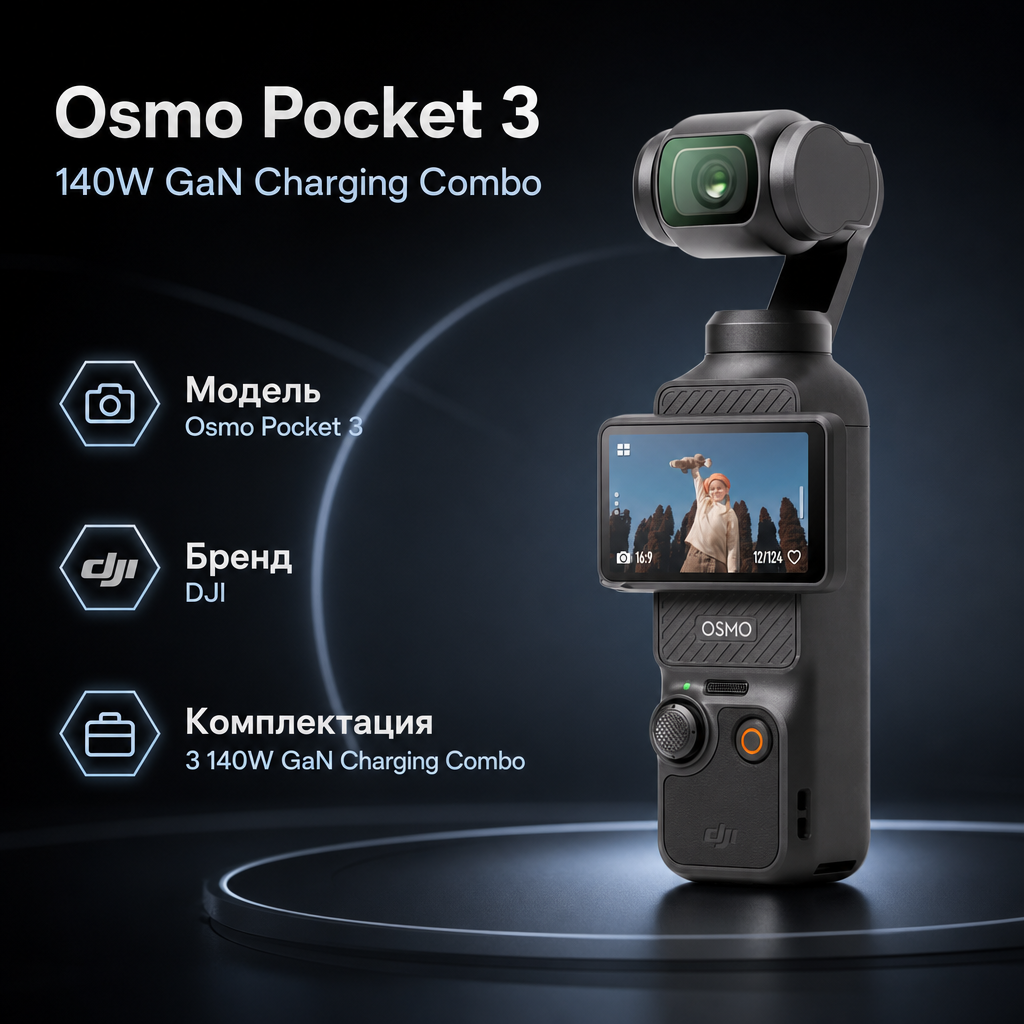 Инфографика: Osmo Pocket 3 140W GaN Charging Combo