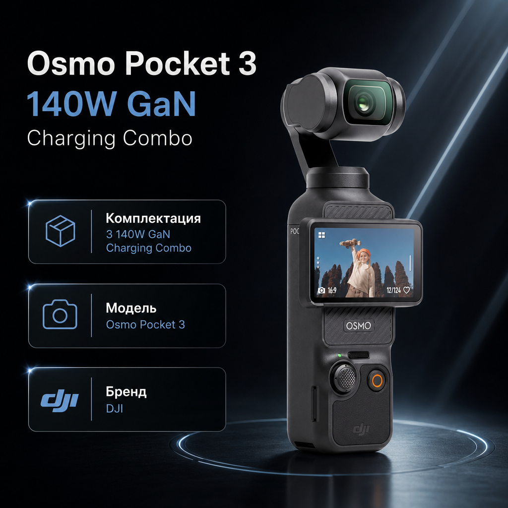 Инфографика: Osmo Pocket 3 140W GaN Charging Combo