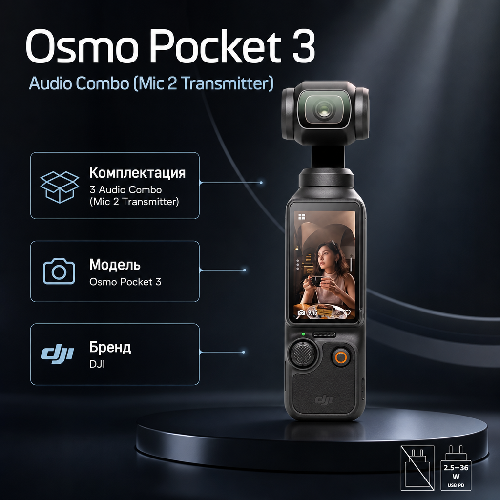 Инфографика: Osmo Pocket 3 Audio Combo (Mic 2 Transmitter)