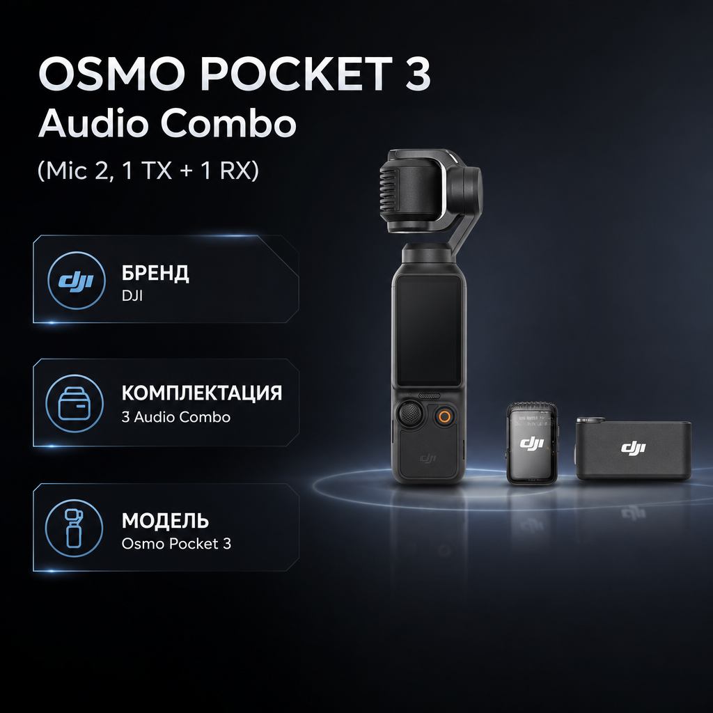 Инфографика: Osmo Pocket 3 Audio Combo（Mic 2, 1 TX + 1 RX）