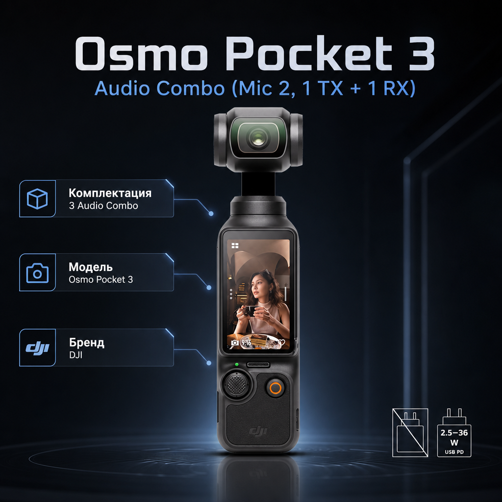 Инфографика: Osmo Pocket 3 Audio Combo（Mic 2, 1 TX + 1 RX）
