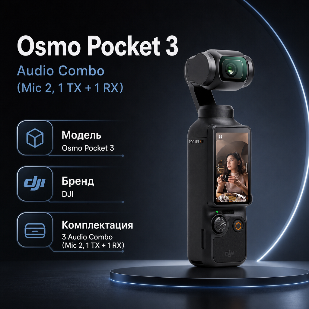 Инфографика: Osmo Pocket 3 Audio Combo（Mic 2, 1 TX + 1 RX）