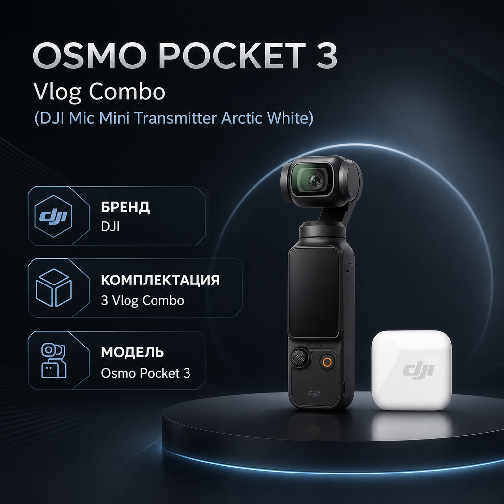Инфографика: Osmo Pocket 3 Vlog Combo (DJI Mic Mini Transmitter Arctic White)