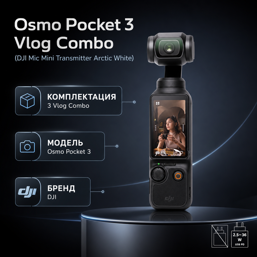 Инфографика: Osmo Pocket 3 Vlog Combo (DJI Mic Mini Transmitter Arctic White)