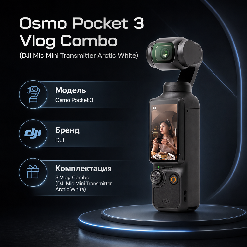 Инфографика: Osmo Pocket 3 Vlog Combo (DJI Mic Mini Transmitter Arctic White)