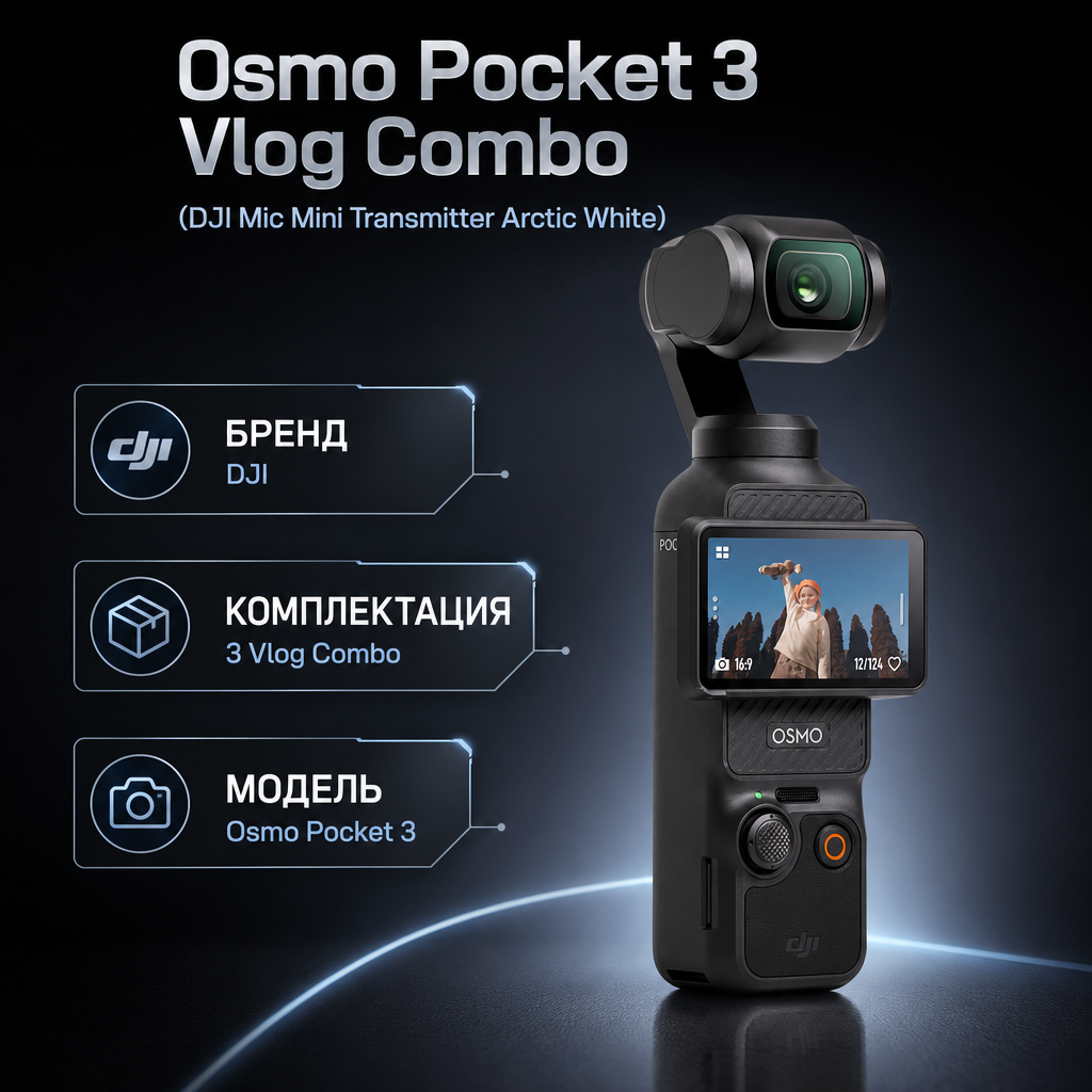 Инфографика: Osmo Pocket 3 Vlog Combo (DJI Mic Mini Transmitter Arctic White)