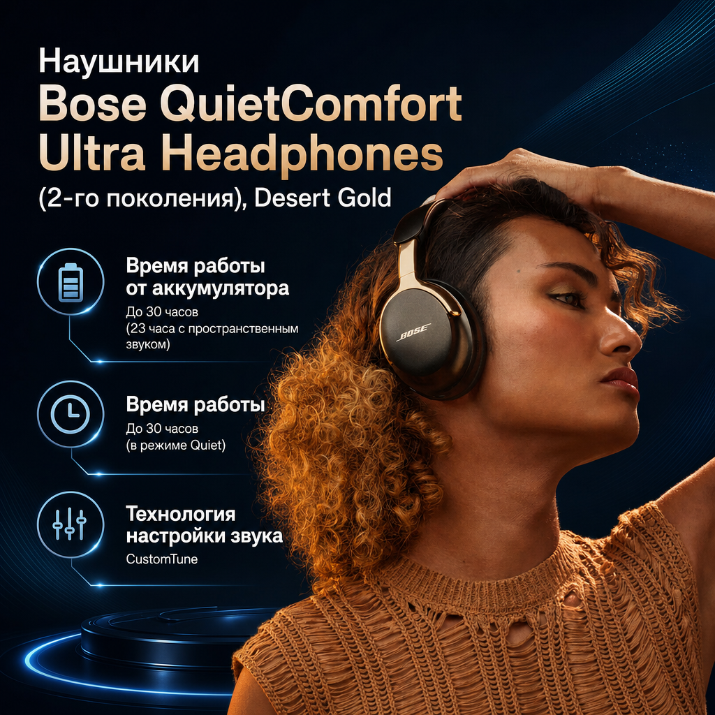 Инфографика: Наушники Bose QuietComfort Ultra Headphones (2-го поколения), Desert Gold