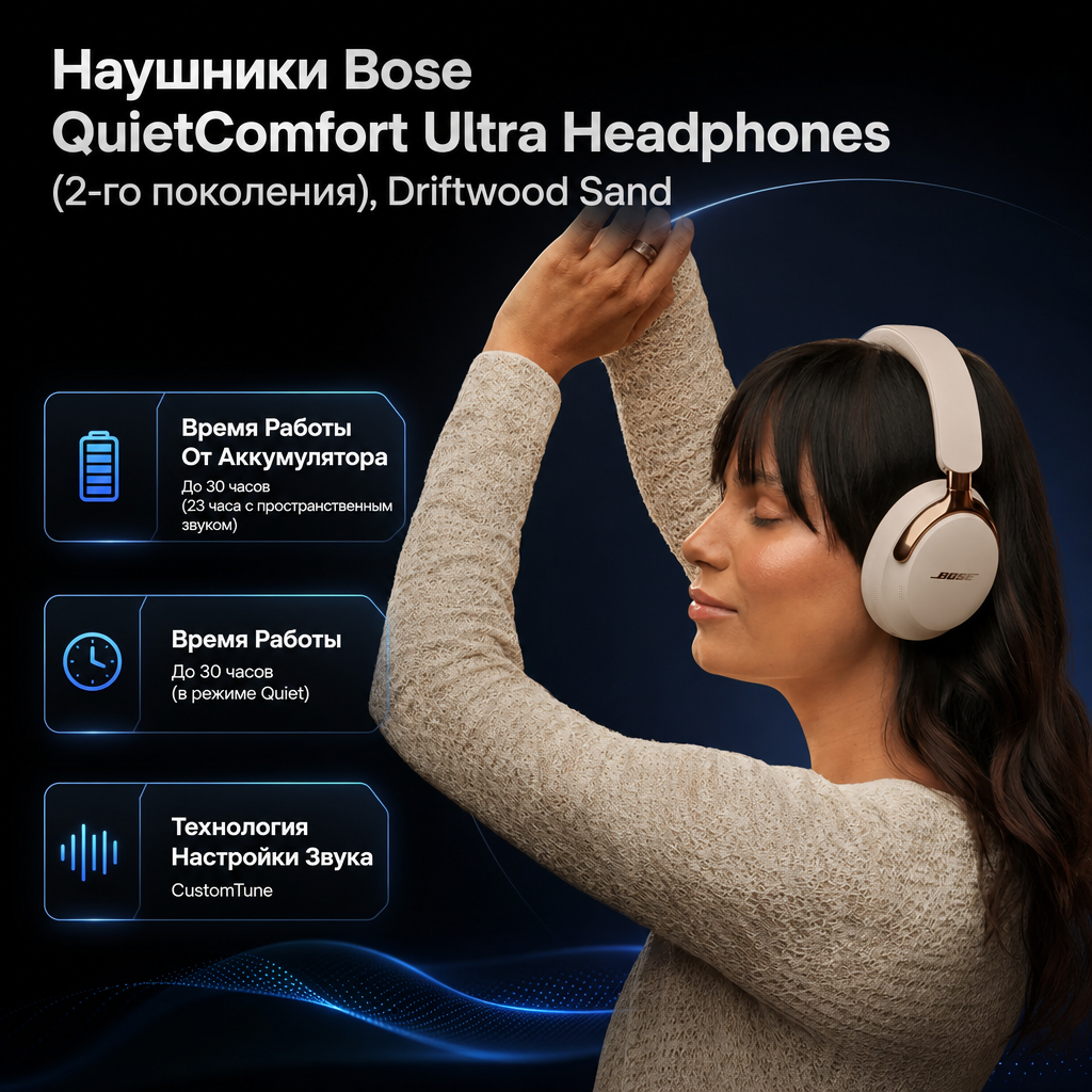 Инфографика: Наушники Bose QuietComfort Ultra Headphones (2-го поколения), Driftwood Sand