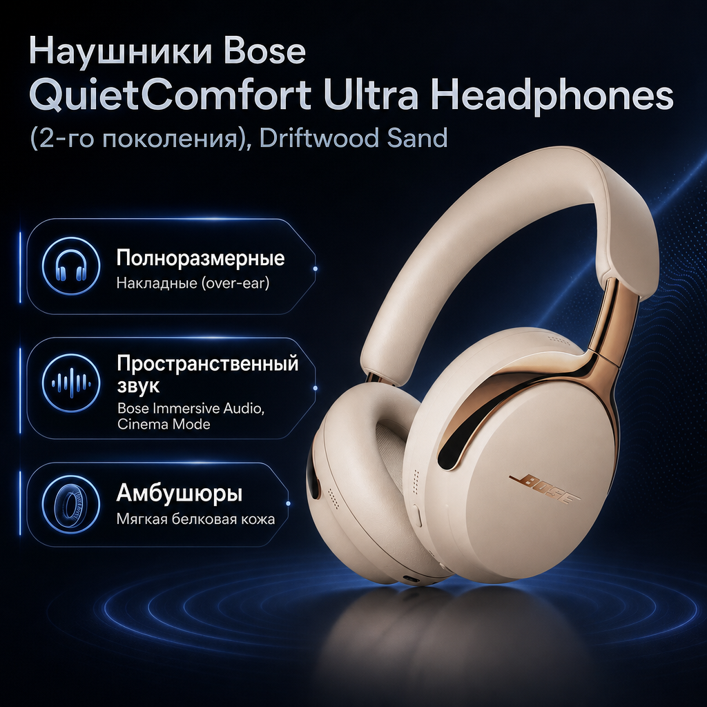 Инфографика: Наушники Bose QuietComfort Ultra Headphones (2-го поколения), Driftwood Sand