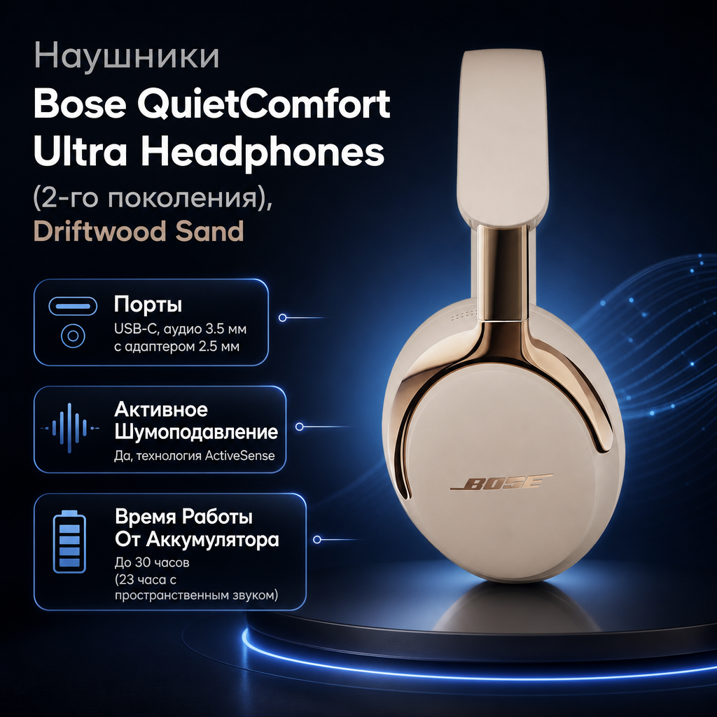 Инфографика: Наушники Bose QuietComfort Ultra Headphones (2-го поколения), Driftwood Sand