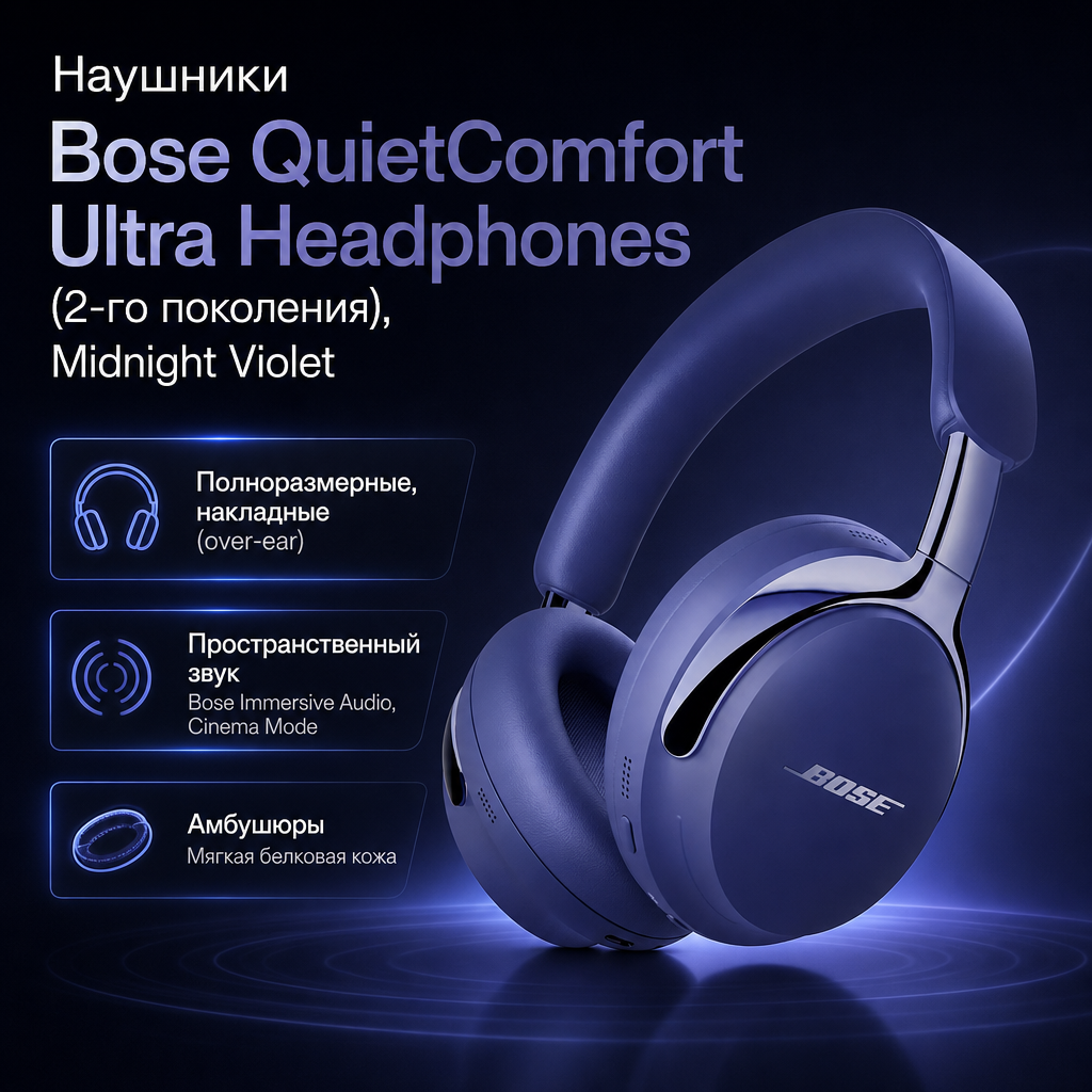 Инфографика: Наушники Bose QuietComfort Ultra Headphones (2-го поколения), Midnight Violet