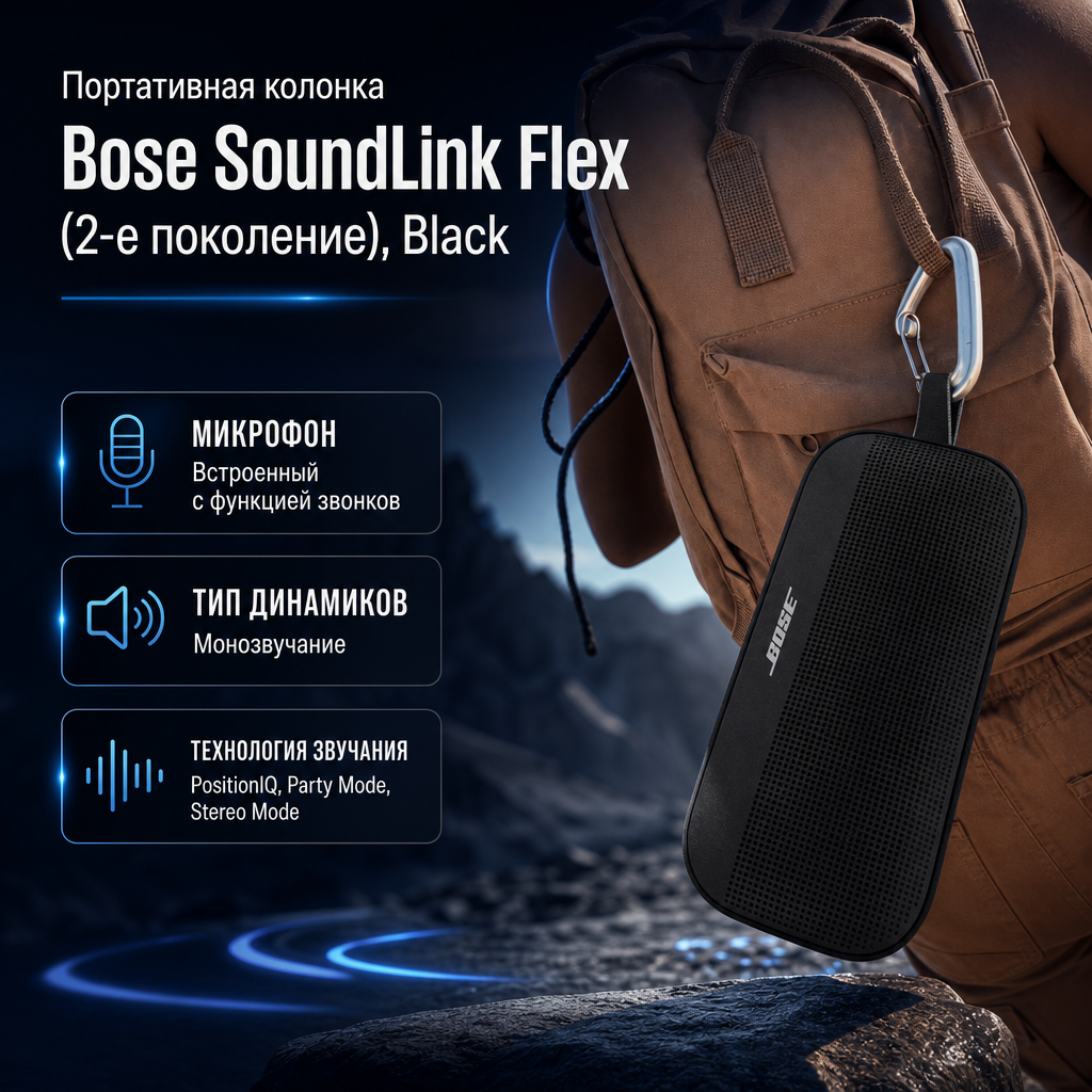 Инфографика: Портативная колонка Bose SoundLink Flex (2-е поколение), Black