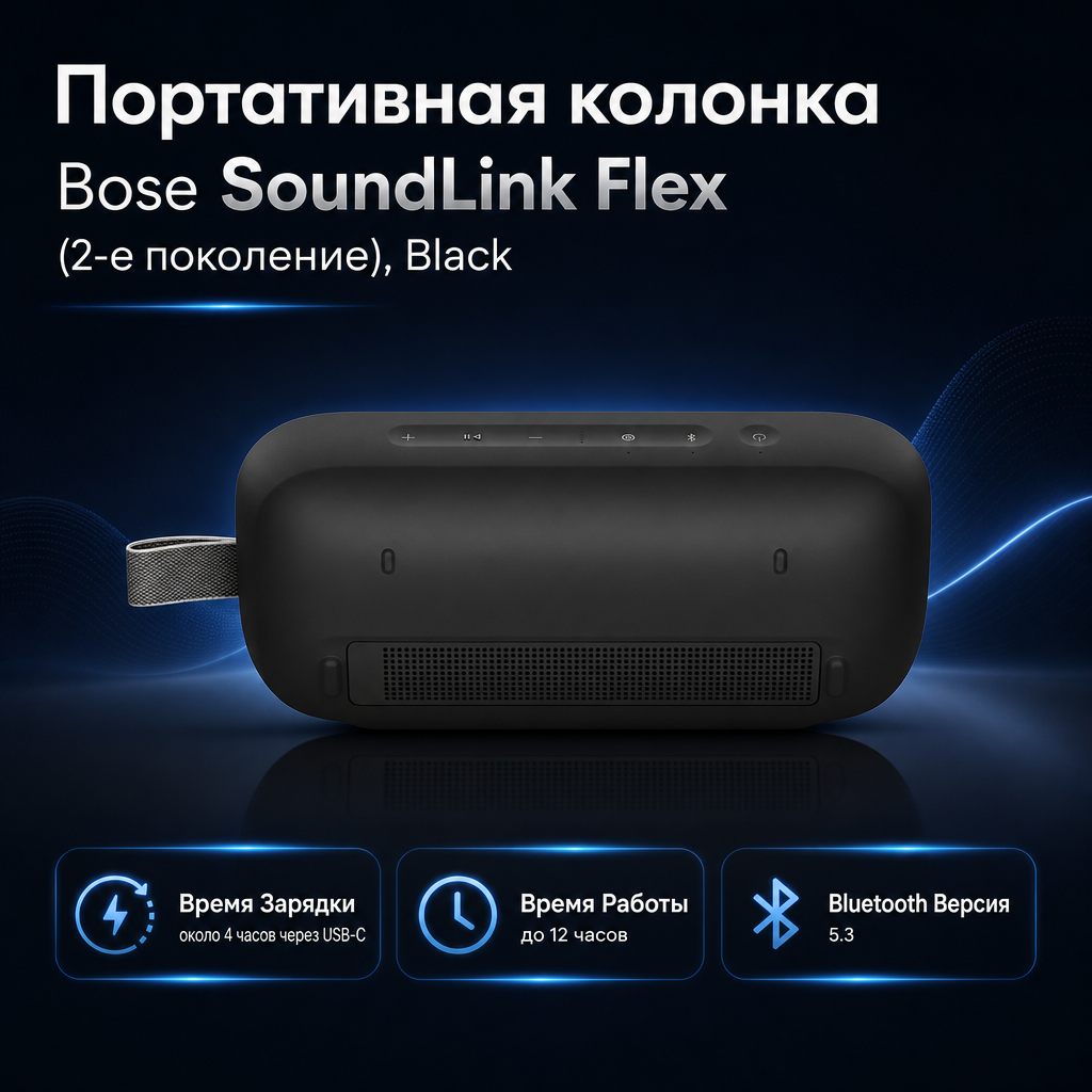 Инфографика: Портативная колонка Bose SoundLink Flex (2-е поколение), Black