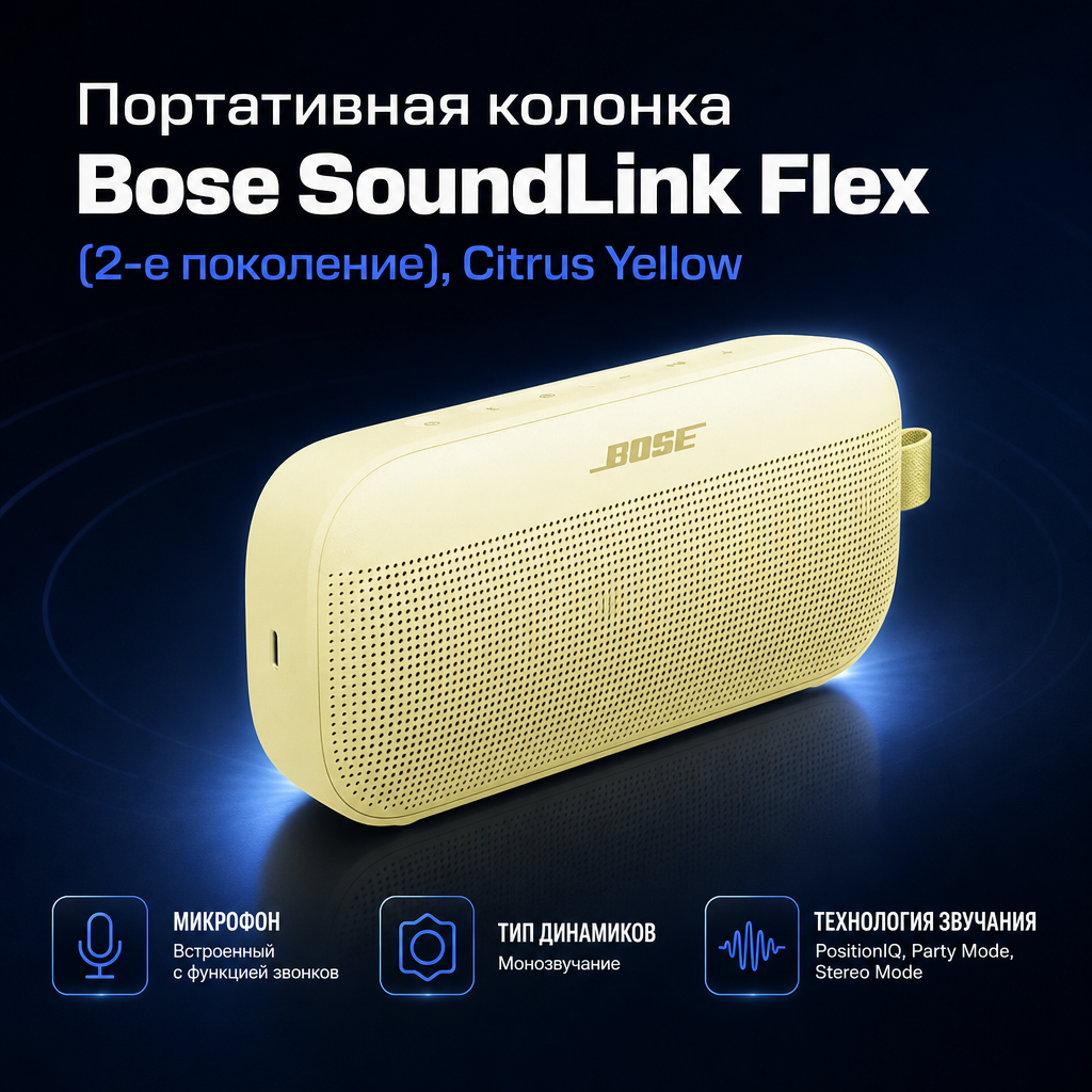 Инфографика: Портативная колонка Bose SoundLink Flex (2-е поколение), Citrus Yellow
