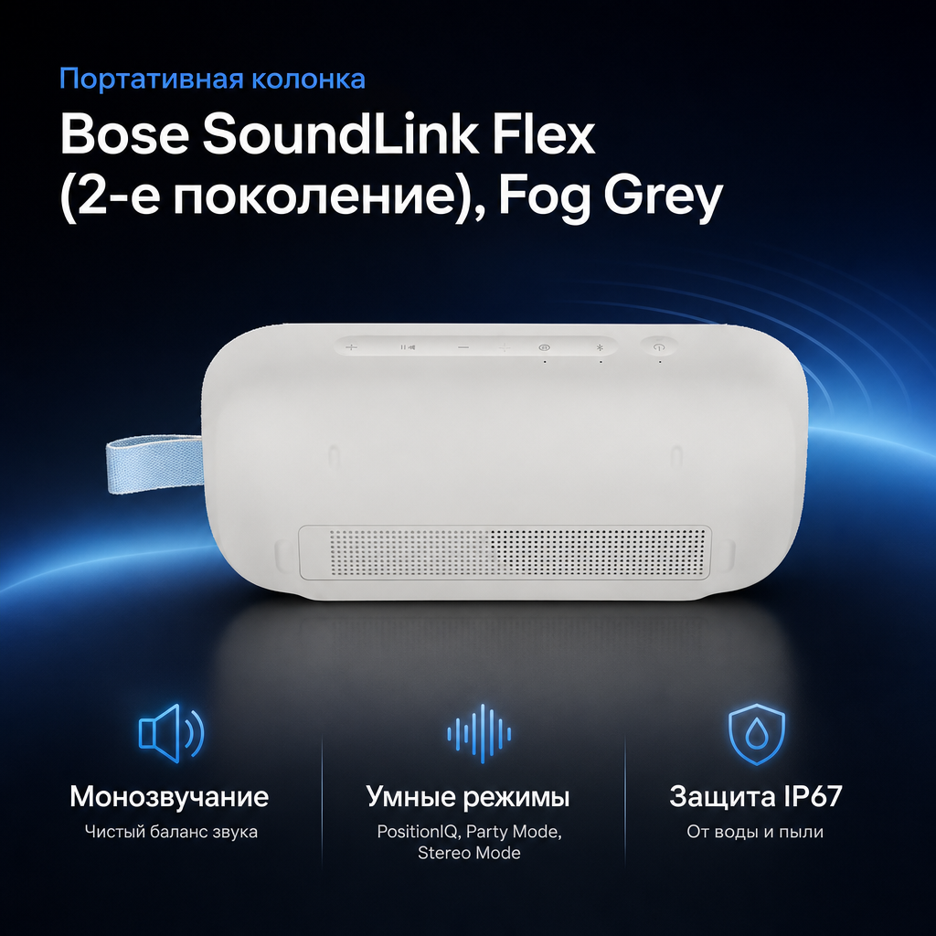 Инфографика: Портативная колонка Bose SoundLink Flex (2-е поколение), Fog Grey