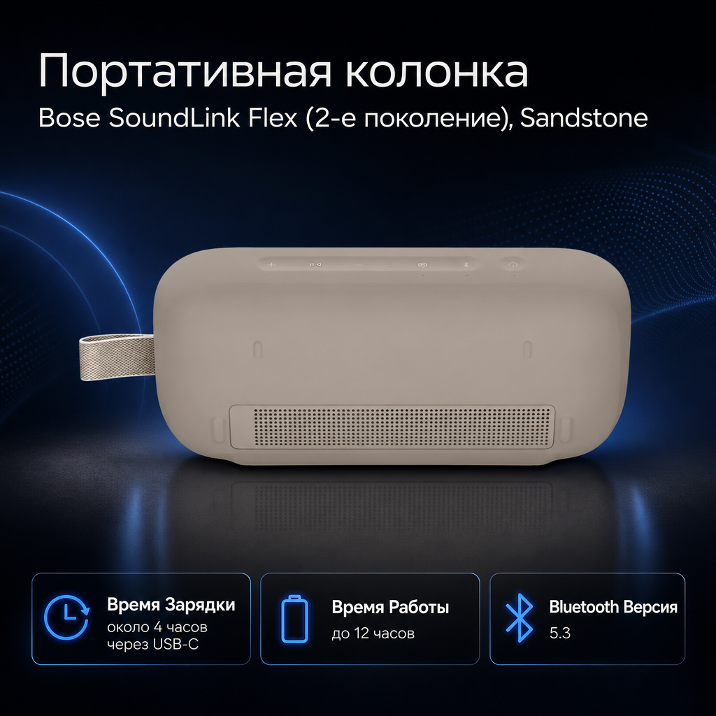 Инфографика: Портативная колонка Bose SoundLink Flex (2-е поколение), Sandstone