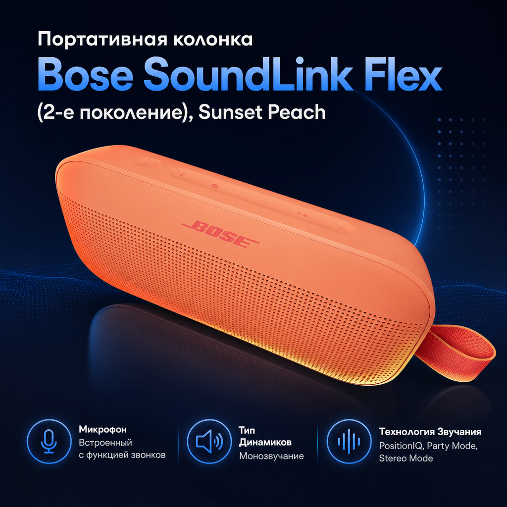 Инфографика: Портативная колонка Bose SoundLink Flex (2-е поколение), Sunset Peach