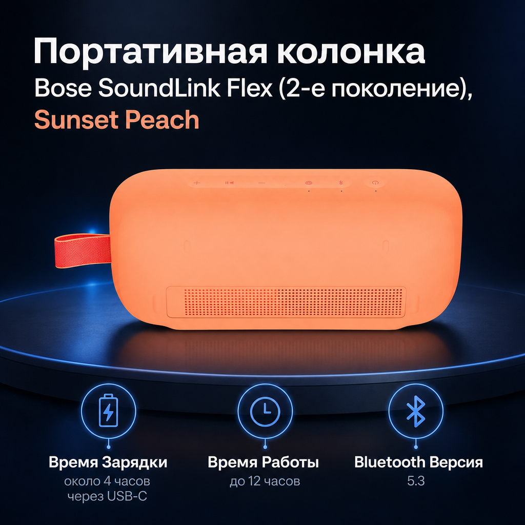 Инфографика: Портативная колонка Bose SoundLink Flex (2-е поколение), Sunset Peach