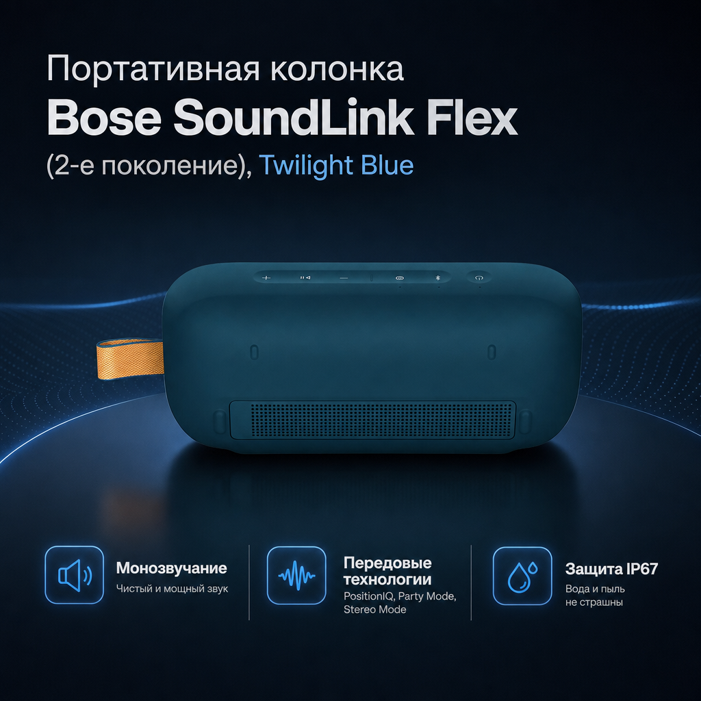 Инфографика: Портативная колонка Bose SoundLink Flex (2-е поколение), Twilight Blue