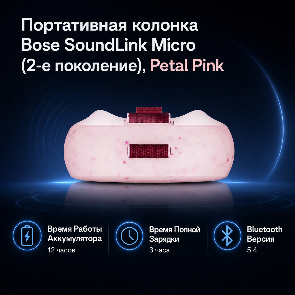 Инфографика: Портативная колонка Bose SoundLink Micro (2-е поколение), Petal Pink