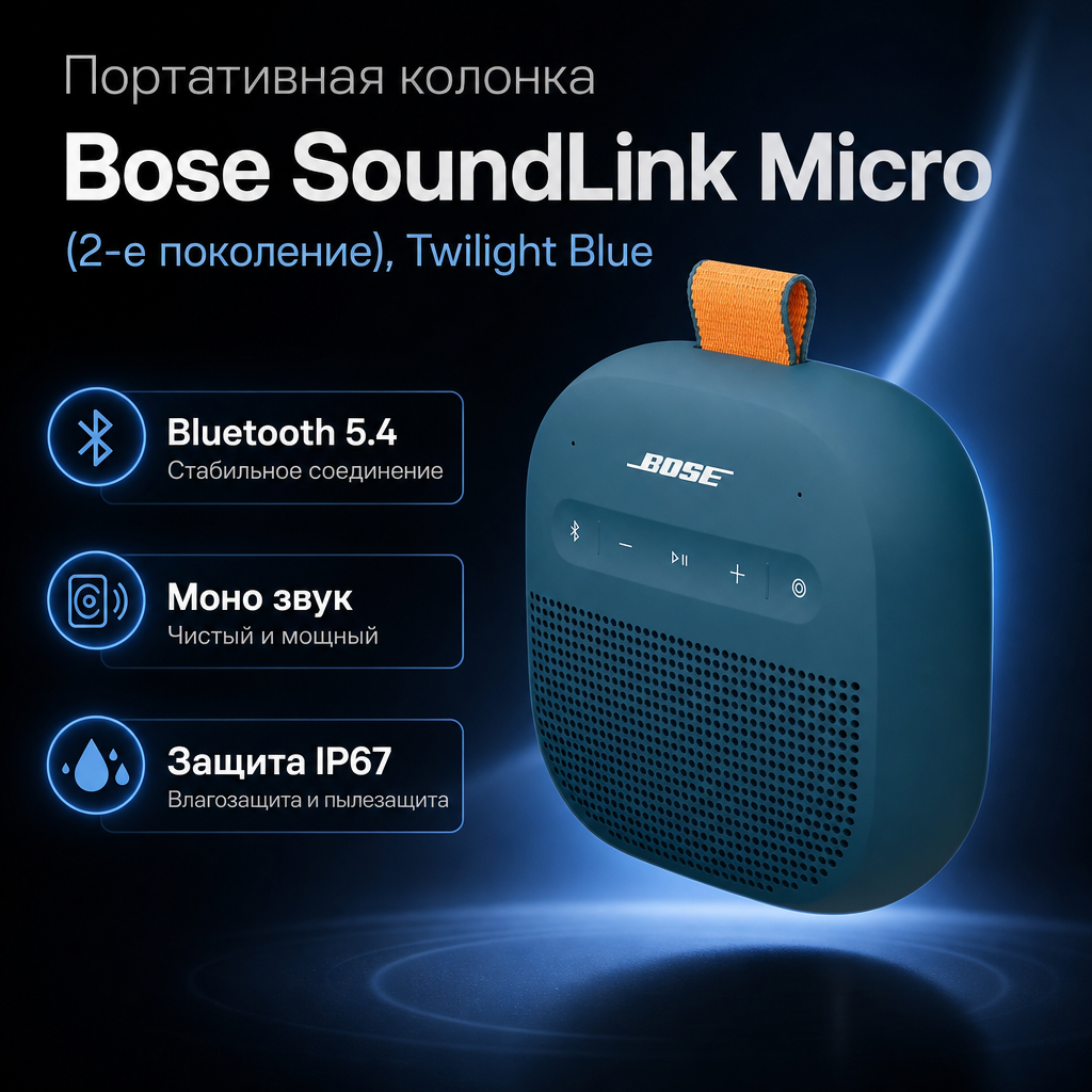 Инфографика: Портативная колонка Bose SoundLink Micro (2-е поколение), Twilight Blue