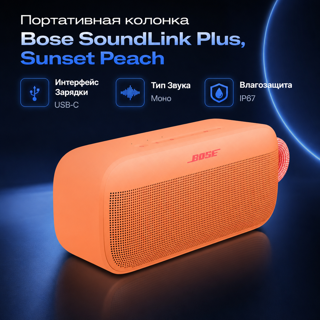 Инфографика: Портативная колонка Bose SoundLink Plus, Sunset Peach