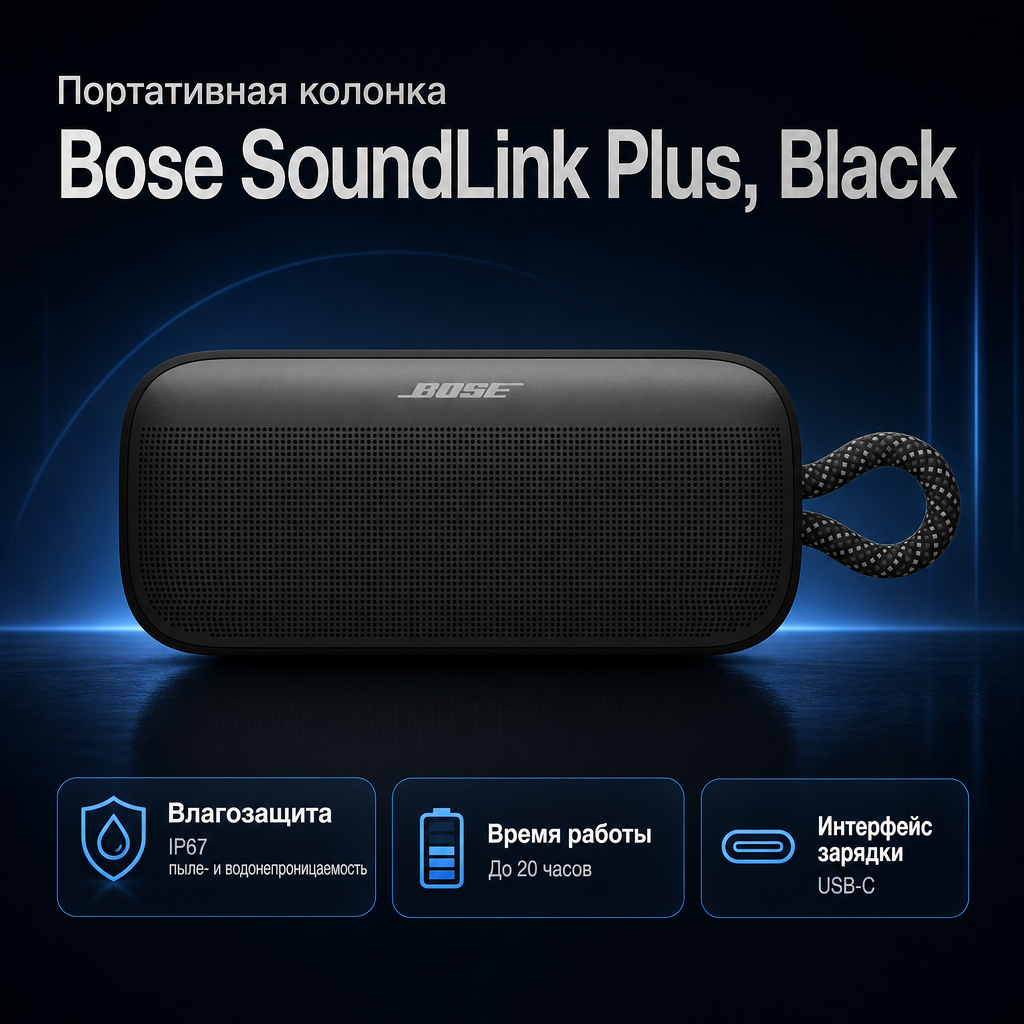 Инфографика: Портативная колонка Bose SoundLink Plus, Black