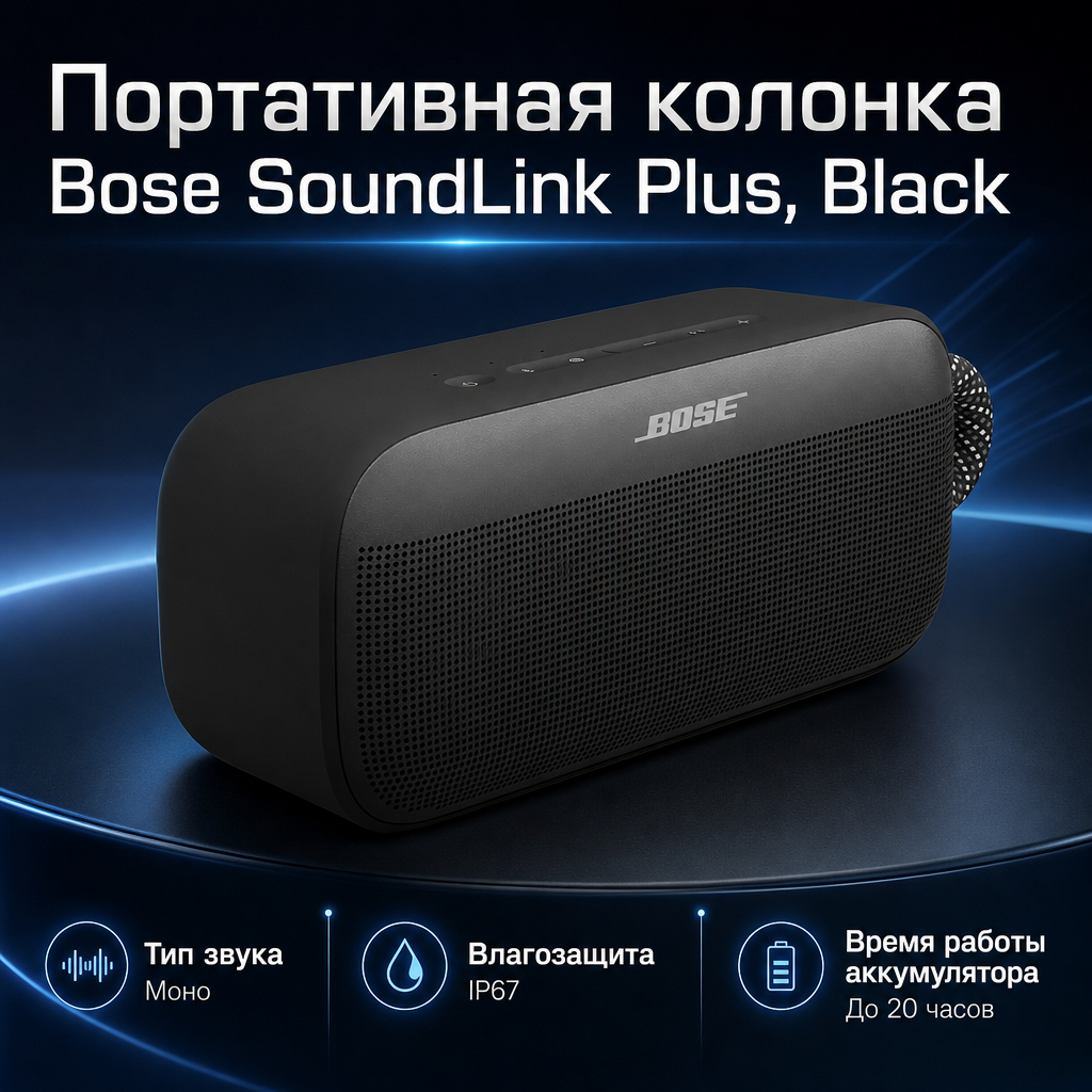 Инфографика: Портативная колонка Bose SoundLink Plus, Black
