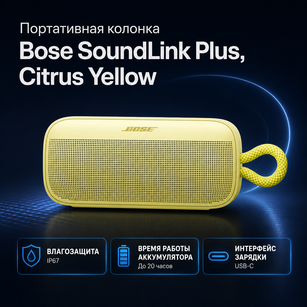 Инфографика: Портативная колонка Bose SoundLink Plus, Citrus Yellow