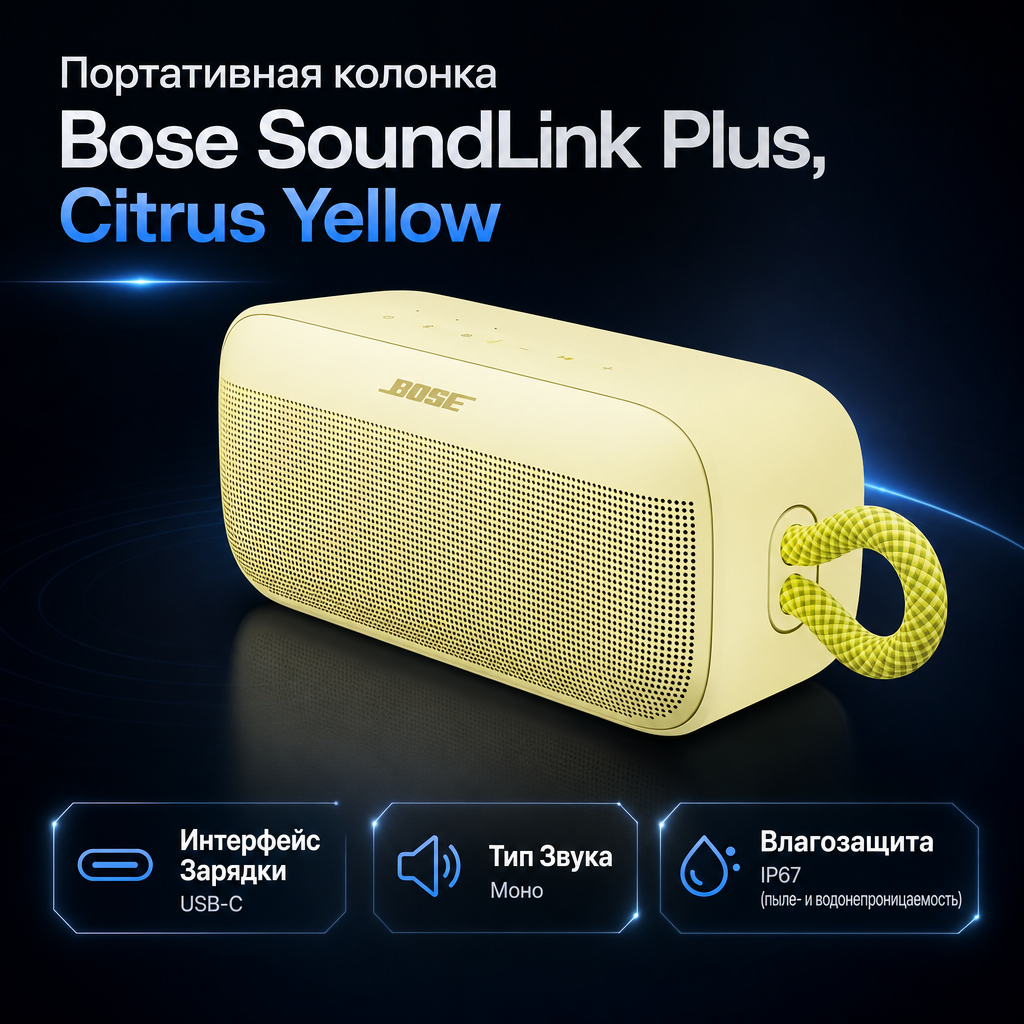 Инфографика: Портативная колонка Bose SoundLink Plus, Citrus Yellow