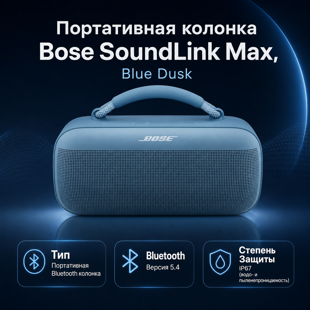 Инфографика: Портативная колонка Bose SoundLink Max, Blue Dusk