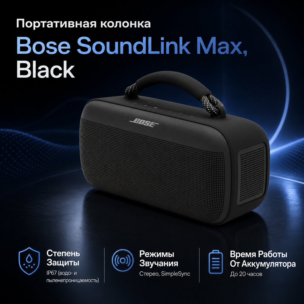 Инфографика: Портативная колонка Bose SoundLink Max, Black