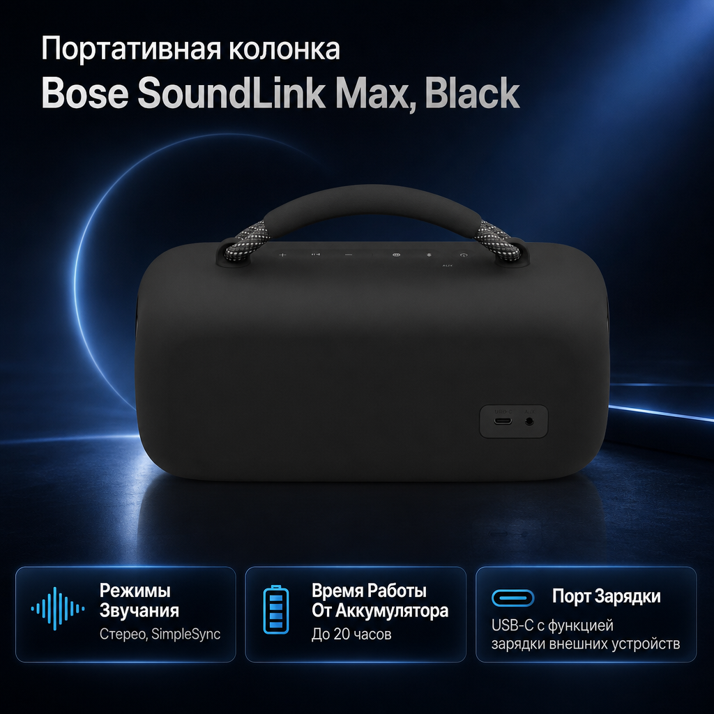 Инфографика: Портативная колонка Bose SoundLink Max, Black