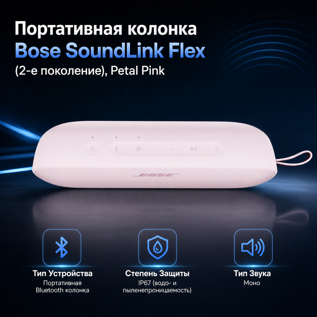 Портативная колонка Bose SoundLink Flex (2-е поколение), Petal Pink — инфографика