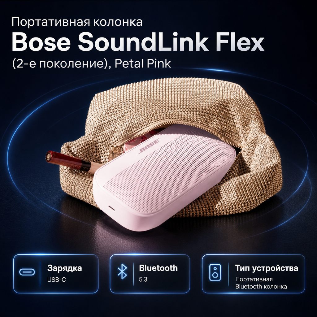 Портативная колонка Bose SoundLink Flex (2-е поколение), Petal Pink — инфографика