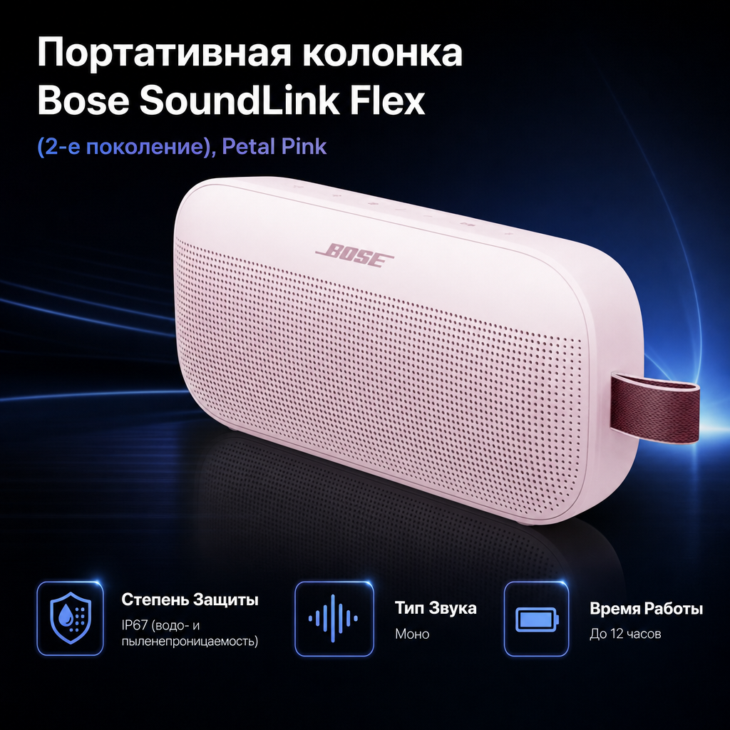 Портативная колонка Bose SoundLink Flex (2-е поколение), Petal Pink — инфографика