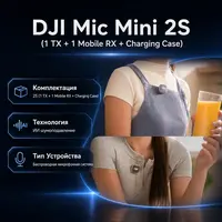 Инфографика: DJI Mic Mini 2S (1 TX + 1 Mobile RX + Charging Case)