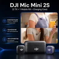 Инфографика: DJI Mic Mini 2S (2 TX + 1 Mobile RX + Charging Case)