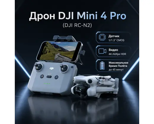 Дрон DJI Mini 4 Pro (DJI RC-N2) — инфографика
