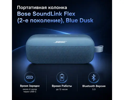 Инфографика: Портативная колонка Bose SoundLink Flex (2-е поколение), Blue Dusk