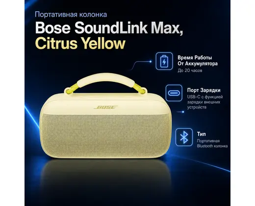 Инфографика: Портативная колонка Bose SoundLink Max, Citrus Yellow