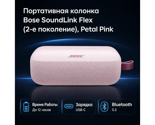 Портативная колонка Bose SoundLink Flex (2-е поколение), Petal Pink — инфографика